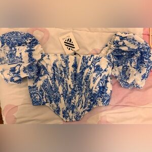 Blue and White Off-Shoulder Top
